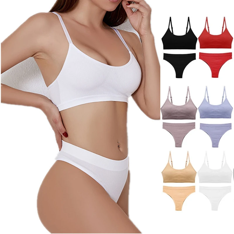 white bra and panty sets Seamless Tanks Tops Bras Set Female Underwear Wireless Bra Crop Top Women Low Waist Underpants Soft Bralette Lingerie black underwear set