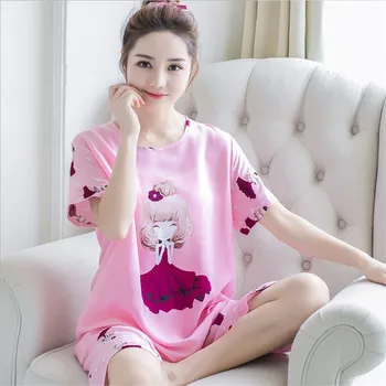 

Women's Lovely girl printing Pajamas Set Summer home clothing Casual Wear suit Short sleeve shorts Sleepwear Female nightgown