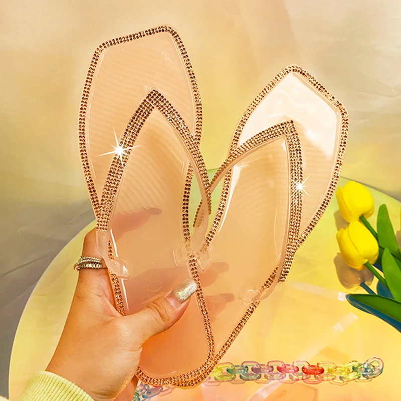 Women Sandals Comfortable Sandals Women's Sandals Summer Transparent Slippers Crystal diamond Women flip flop Ladies Slides Open Toe Shoes