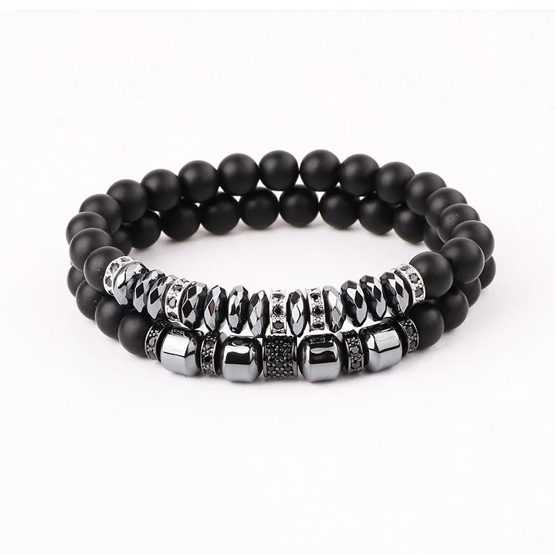 JARAVVI Natural Stone CZ Pave Charm Matte Onyx Elastic Beads Bracelet Set Men Jewelry Gift - Image 2