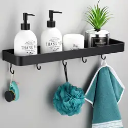 Aluminum Black Bathroom Shelf Wall Mounted Shampoo Shower Shelves Holder Kitchen Storage Rack Towel Bar Bathroom Accessories