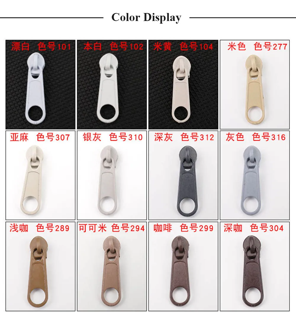 Description Picture 2 of item20-100 piece/lot Zin Alloy Metal Slider for 3# Nylon Coil Zipper , DIY Zipper Puller Head For Sewing Tailor Tools 38colors