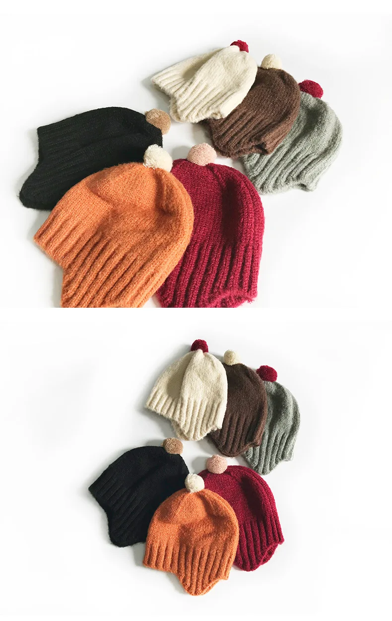 Children’S Hats Wool Cap Autumn And Winter 2021 New Men’S And Women’S Baby Ear Protection Ball Cap Warm Knit Cap men's bomber hat rabbit fur