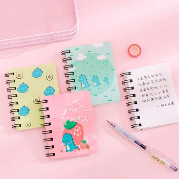 

Kawaii Cute Cartoon Strawberry dinosaur mini Spiral A7 Notebook Daily Weekly Planner Note book Time Organizer School Supplies