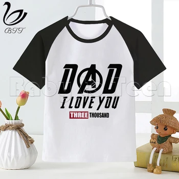 

LOVE You 3000 Marvel Iron Man EndGame Print Kids T Shirt Funny Kawaii Cartoon Girl Top Harajuku White Round Neck Short Sleeves