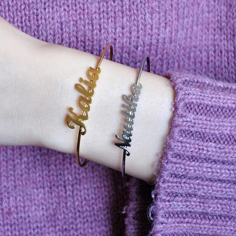 Персонализированные именные браслеты для женщин из нержавеющей стали золотого цвета, уникальный свадебный подарок, элегантный браслет BFF