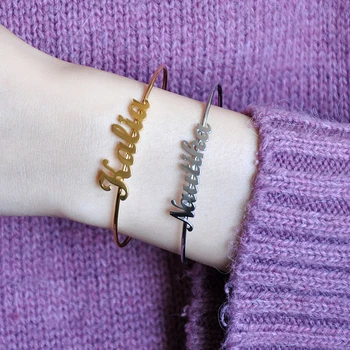 

Personalized Name Bracelets for Women Solid Stainless Steel in Gold Tone Customize Unique Wedding Gift Elegant BFF Bracelet