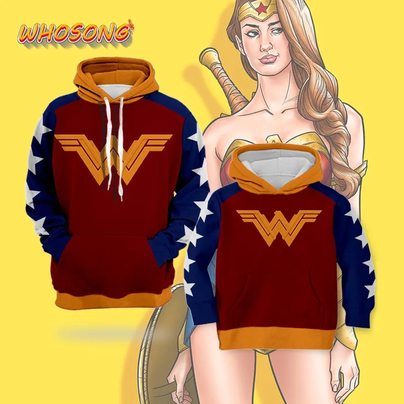 

Wonder Woman Costume WHOSONG 3D Hoodies Super Hero Cosplay Hoodie Men kIds Streetwear Cool T shirt Thin Clothes Children Tops