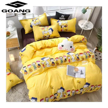 

GOANG duvet cover king size bedding set bed sheet duvet cover pillow case 4pcs adult children Home textiles yellow cartoon style