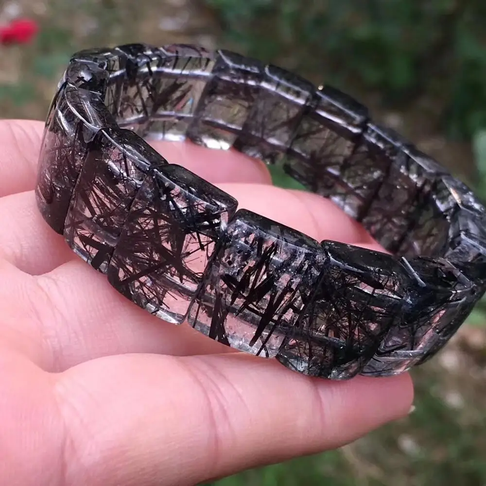 

Top Quality Natural Black Rutilated Quartz Gemstone Women Men From Brazil 15x11mm Rectangle Beads Wealthy Stone Bracelet AAAAA