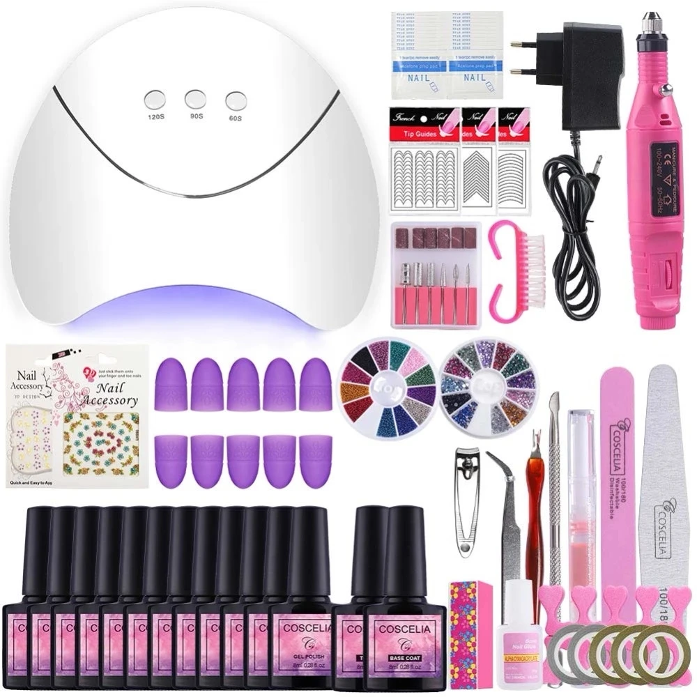  Manicure Set Lamp For Gel Nails 6/10/12pcs Nail Polish Set Nail Art Tools Kit For Manicure UV Gel V