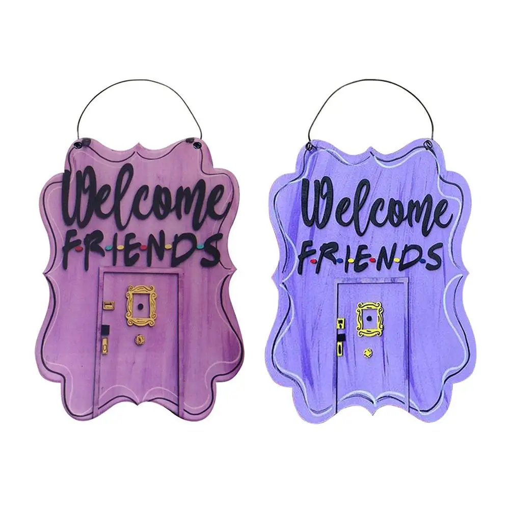 Welcome Friends Sign Door Hanger Wooden Retro Hanging Board Home Decoration Lighting Shop Bar Front Pendant | Дом и сад