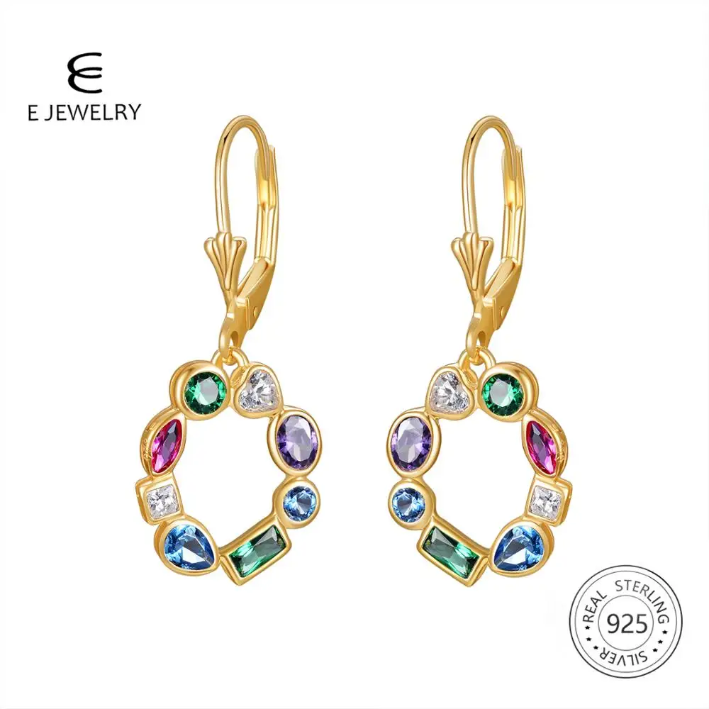

E Jewelry 925 Sterling Silver Drop Earrings 18K Gold Plated Cubic Zirconia Hollow Round Swarovski Earring for Women Party Gift