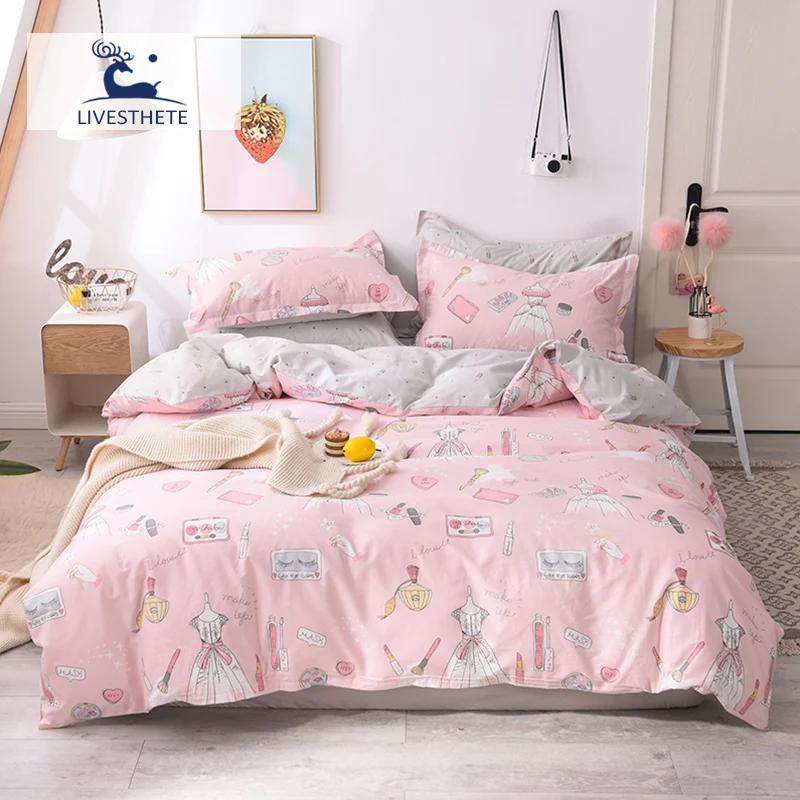 

Liv-Esthete Cartoon Princess 100% Cotton Bedding Set Soft Duvet Cover Flat Sheet Double Queen King Bed Linen Bed Sheet For Bed