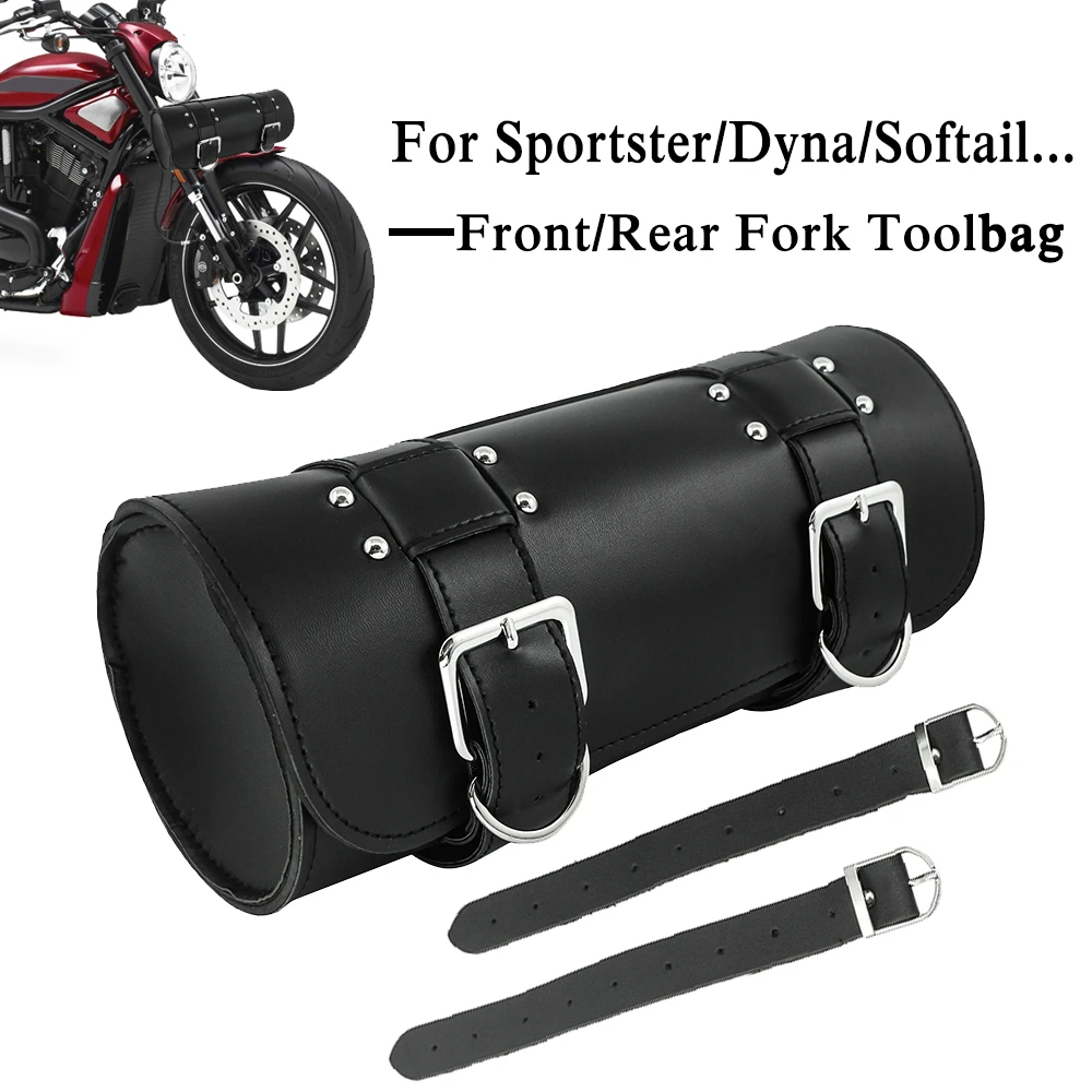 Black Motorcycle Front Fork Tool Bag SaddleBag for Harley Chopper Bobber Cruiser
