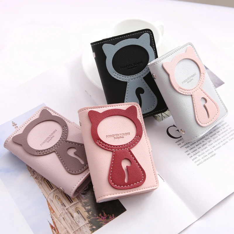 

2019 New Cute Cat Function 24 Slots Business Card Case Credit ID Bank Card Holder Wallet Passport Cover Cards Bag For Women Man