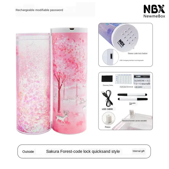 Pencil Case Code Lock Pen Box NBX Password Pencil Case Large Capacity Stationery Box Multi-Function Cylindrical Pencil Box Style 15