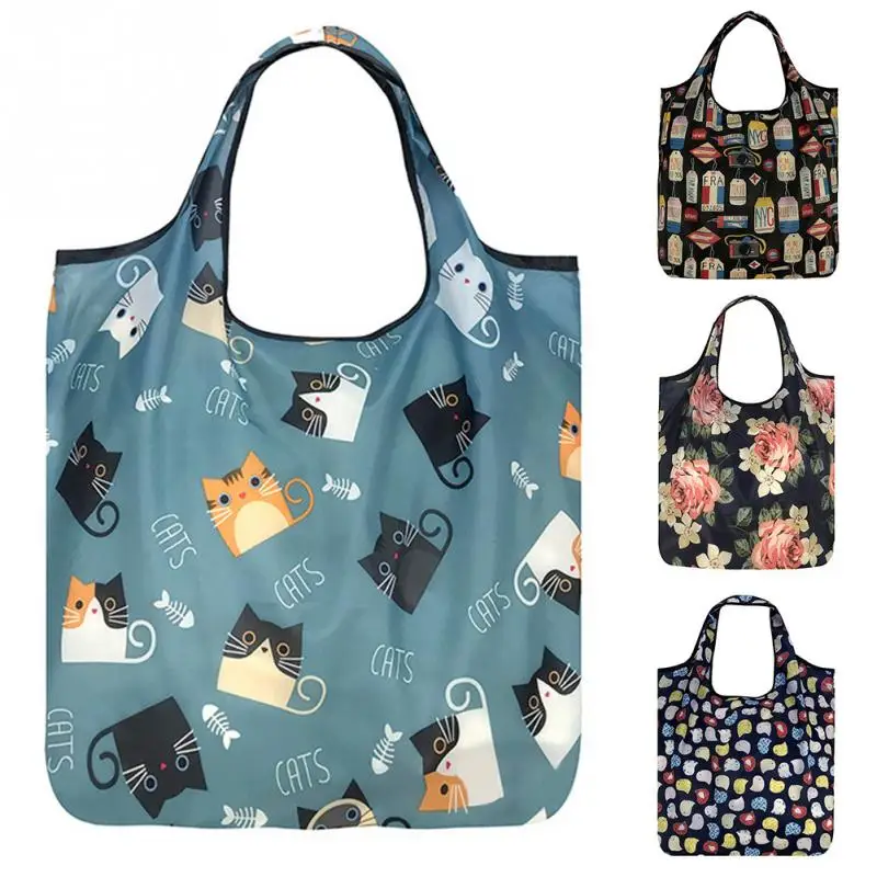 Складная мультяшная Сумка-тоут, повседневная сумка для покупок, легкие сумки для продуктов, Экологичная печать, Женская многоразовая сумка для покупок