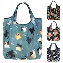 Складная мультяшная Сумка-тоут, повседневная сумка для покупок, легкие сумки для продуктов, Экологичная печать, Женская многоразовая сумка для покупок