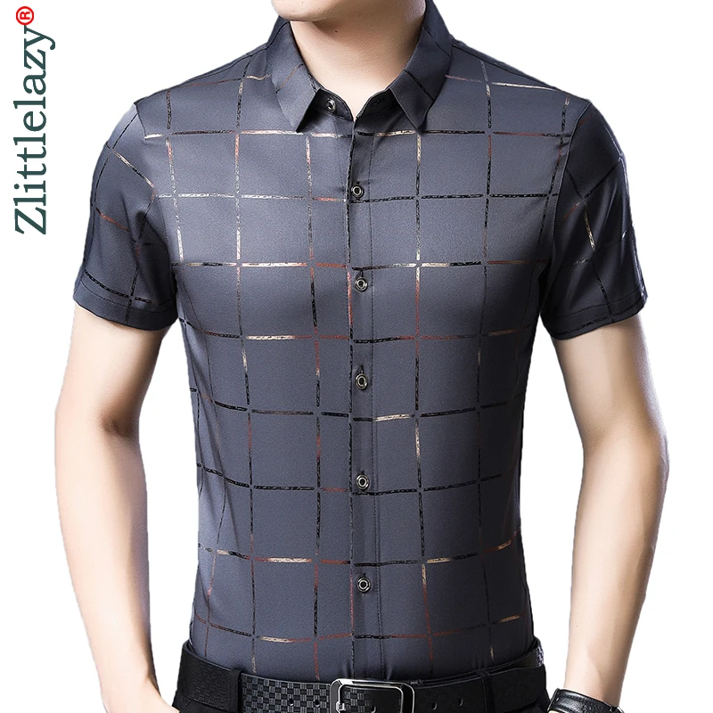 Goede 2019 merk casual zomer luxe plaid korte mouw slim fit heren shirt streetwear sociale jurk shirts heren fashions jersey 51512