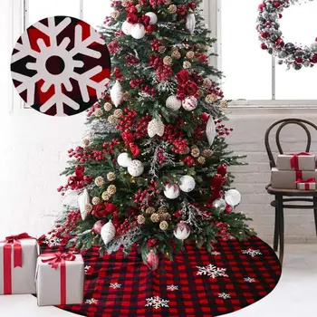 

46 Inch Large Christmas Tree Skirt Black And Red Plaid With Felt Fabric Lining, Checked Tree Mat For Xmas Holiday Party Decorat