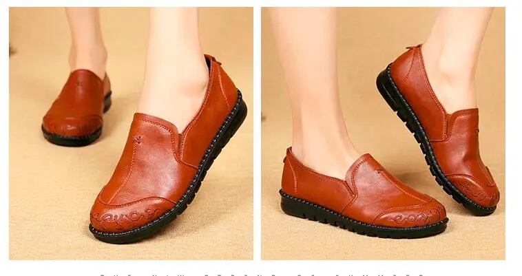 Новинка года; женская обувь на плоской подошве; кожаная повседневная обувь на танкетке; цвет красный, черный, коричневый; мягкая подошва; удобная обувь для мам; Q024
