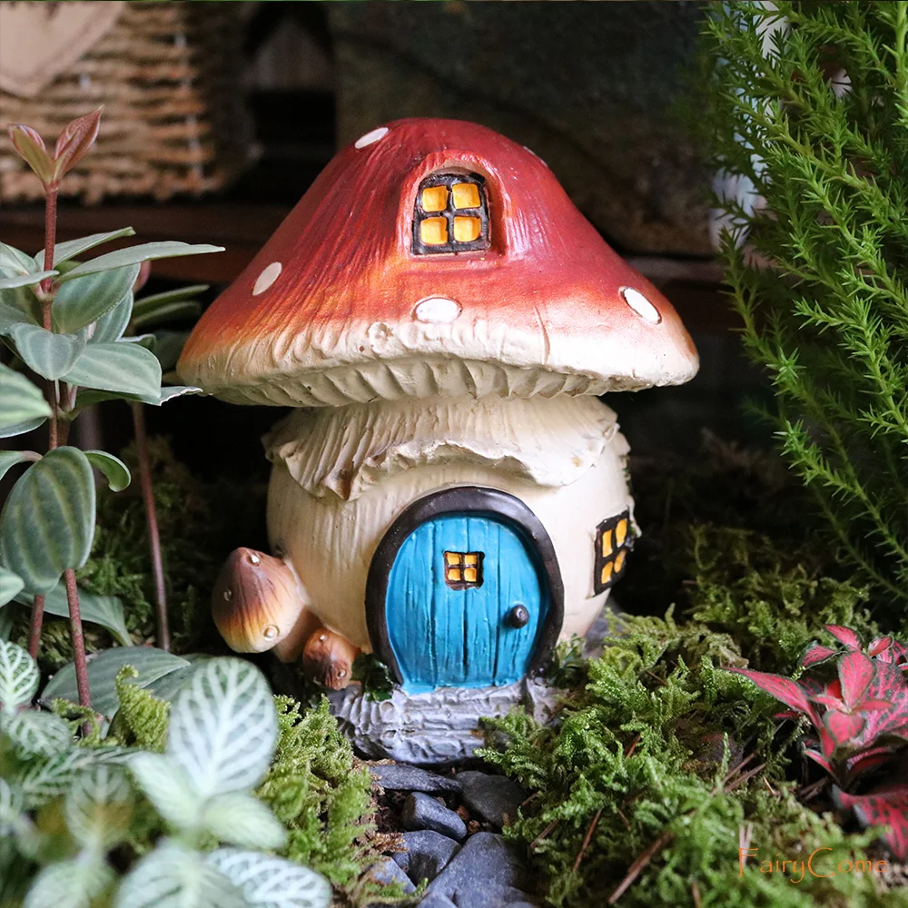 NW Wholesaler Fairy Garden Miniature Mushroom House with Working Door 6 Inch Fairy Garden Home Detailed Fairy Garden House with Working Door 