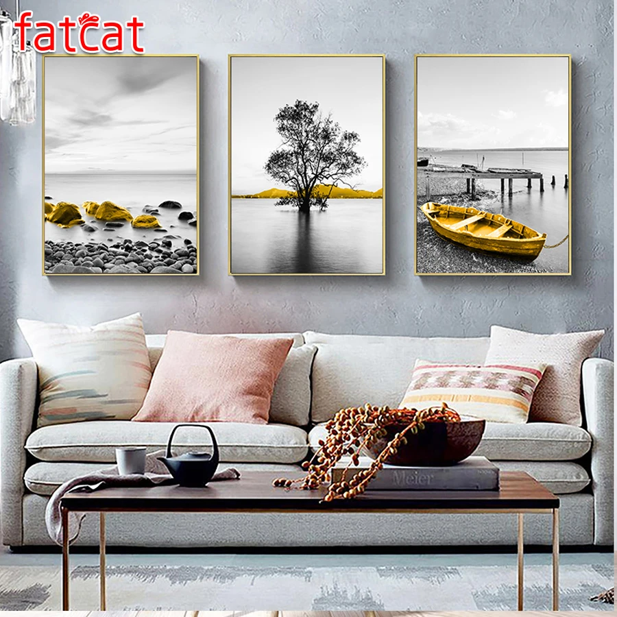 FATCAT DIY полный квадратный круглый Алмазная мозаика вышивка триптих Картины для