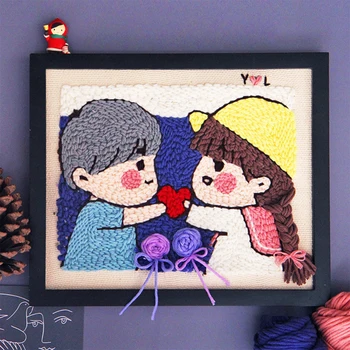 

DIY Knitting Wool Rug Hooking Kit Handcraft Woolen Embroidery Creative Gift With 25 X 30cm Wooden Frame Poke Needle Photo Frame