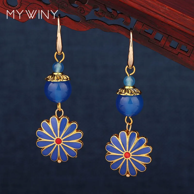 Винтажные медные серьги MYWINY с цветами хризантемы Модные Этнические Синие