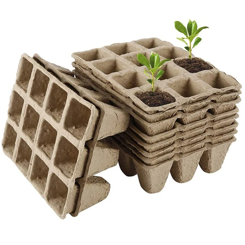 Seedling Tray 10 Square Peat Pots 1 Plant Nursery Herbal Seeds Biodegradable | Дом и сад