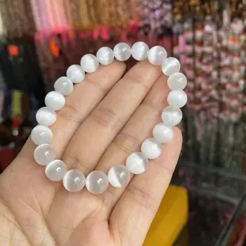 

Energy Stone Stretchable Elastic Bracelet 6/8/10/12mm Beaded Selenite Crystal White Moonstone Bracelet for Gift