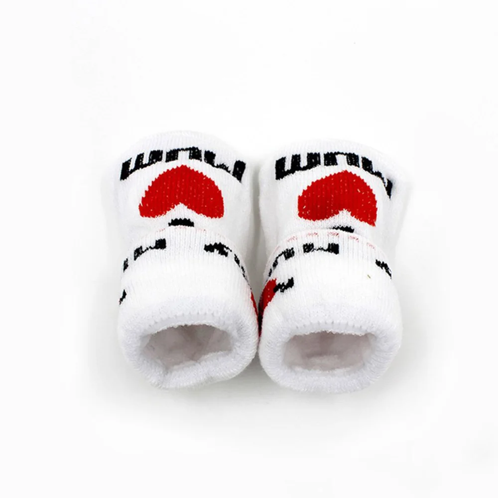 1Pair Newborn Baby Infant Boys Girl Cotton Slip-resistant Floor Socks Love Mom/Dad Pattern Suitable 0~6 Months Toddler