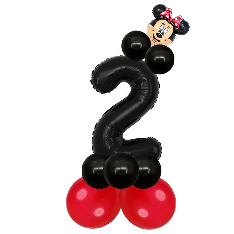 black 2minnie 15 шт./партия, голова Микки и Минни, 30 дюймов, красный номер, фольгированные шары для первого дня рождения, украшения для вечеринки, детские игрушки, детский душ, латексные шары - Цвет: black 2minnie