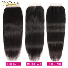 Tissage brésilien Remy lisse couleur naturelle Nadula Hair, cheveux avec Closure, PU/Swiss Lace Closure, partie libre/centrale, 10 20 pouces 
