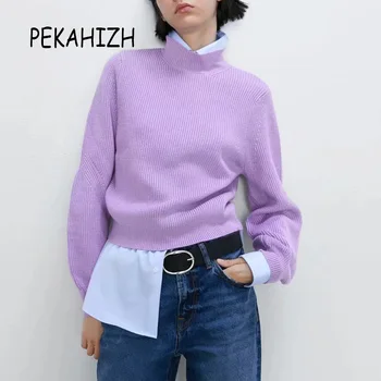 

Autumn elegant purple pullovers turtleneck sweater women long sleeve knitted sweater casual pull femme winter clothes women 2019