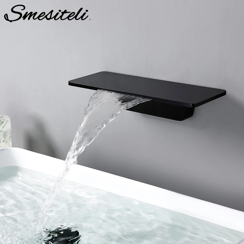 

Smesiteli Easy Box New Bathroom Wall-Mount Faucet Waterfall Bath Head Matte Black Single Bathtub Mixed Bathroom Faucet
