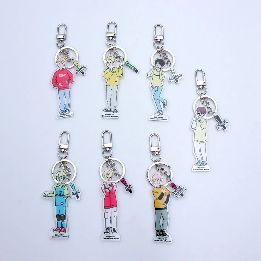 

Kawaii kpop bangtan boy Cartoon Q version transparent pendant three-dimensional keychain key ring pendant