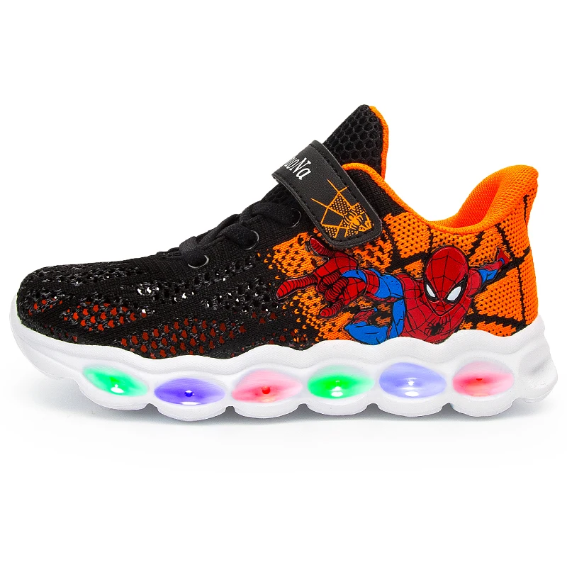 Светодиодный обувь для детей «Человек-паук»; кроссовки для мужчин со светящейся мальчиков обувь волоконно-оптический обувь для детей Chaussure Enfant спортивные светодиодный Детские кроссовки 25-35