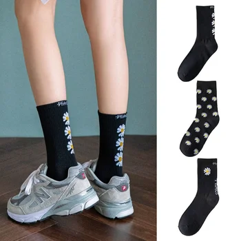

Summer Socks Women Embroidery Daisy Peaceminusone Cotton Socks Elastic Socks Unisex Winter Socks
