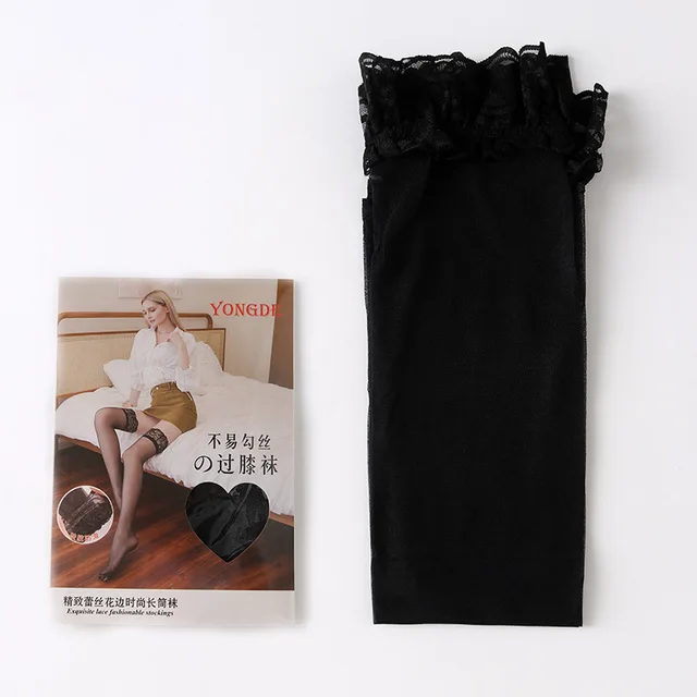 Women'S Transparent Sexy Stockings Lace Silicone Non-Slip Thigh High Stockings Over The Knee Socks Holiday Party Pantyhose black