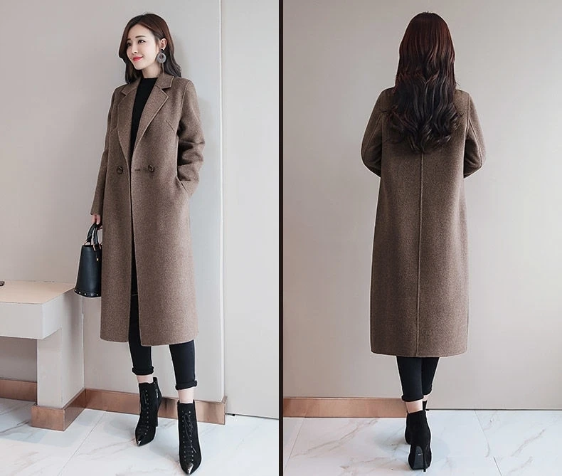 Fashion Faux Wool Blend Coat Korean Womens Woolen Vintage Female Coat Winter Women Ladies Long Outerwear Coats Basic Jackets