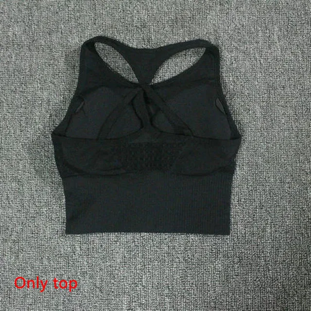 Black top 2 шт., бесшовный комплект для йоги, спортивный бюстгальтер без косточек, женские леггинсы с высокой талией, спортивный костюм пуш-ап, костюм для фитнеса для тренировки - Цвет: Black top