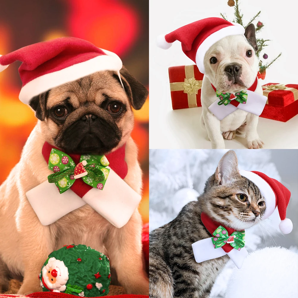 

Christmas Hat for Dogs Cat Costume Scraf Set Puppy Cat Santa Claus Hats Cap New Year Cap Festival Dog Accessories Pet Gift