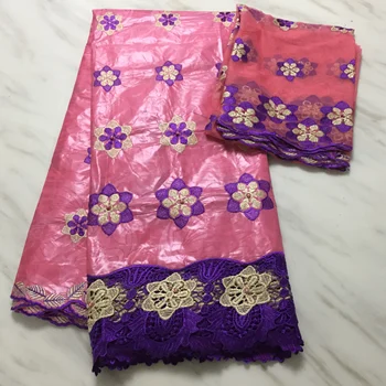 

New pink African Bazin lace fabrics Fashion Embroidery Bazin riche getzner with Beads Nigerian bazin lace for Party Dress FP1120