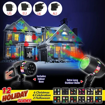

Christmas Style 12 Patterns Lights LED Lamp Laser Film Lamp Outdoor Waterproof Lights Snowflake Logo Projection Lamp Lawn