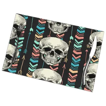 

Set of 6 Geometric Skull Placemats for Dining Table Place Mat in Kitchen Accessories Cup Wine Mat