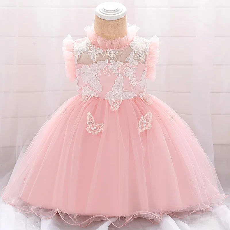 

2019 Baby girl dress flower princess dress 1 year birthday party baptism clothes girl infant baby girl clothing newborn clothes