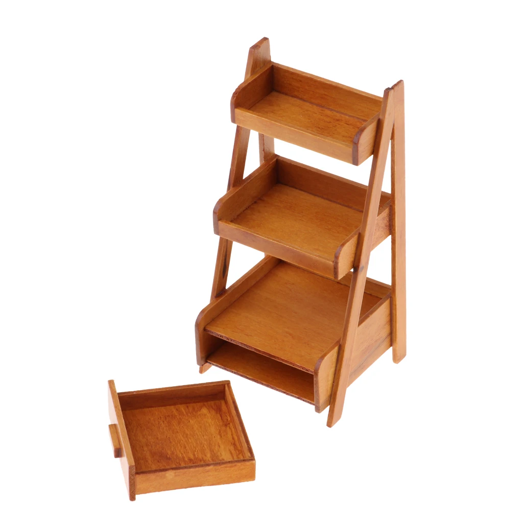 Brown 1/12 кукольный домик миниатюра дерево 3 Слои подставка для цветов полка, кукольный дом Садовые принадлежности и аксессуары - Цвет: Brown