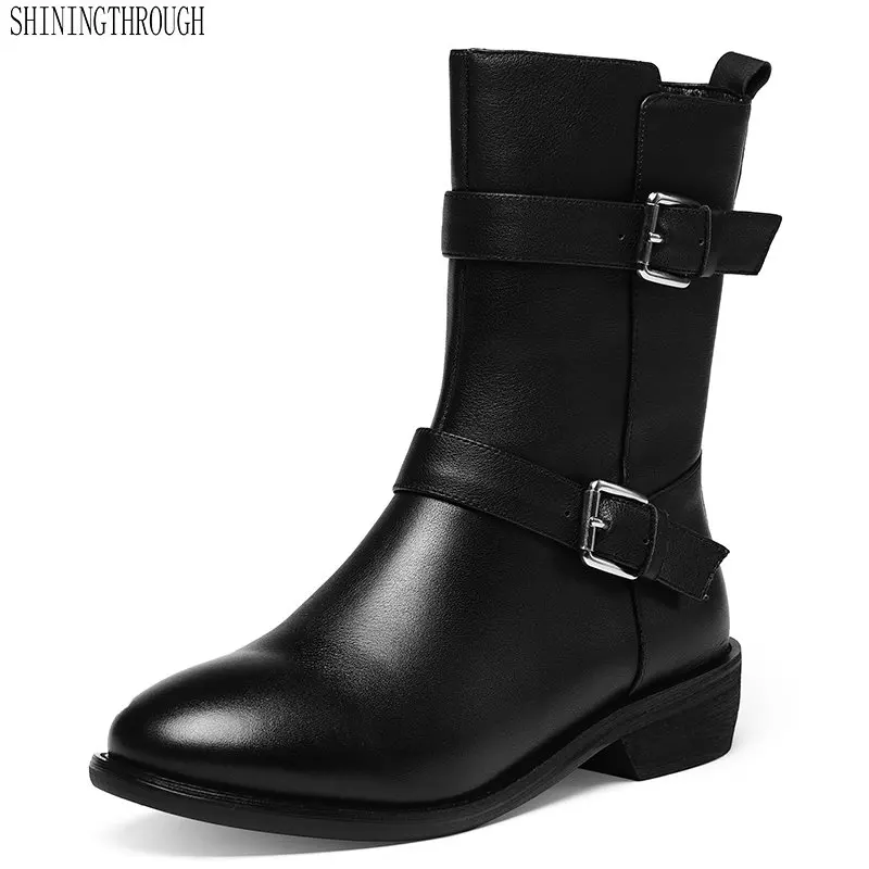 

100% Genuine Leather low heels Women ankle Boots autumn shoes woman Party Night Club Boots Ladies Shoes Woman